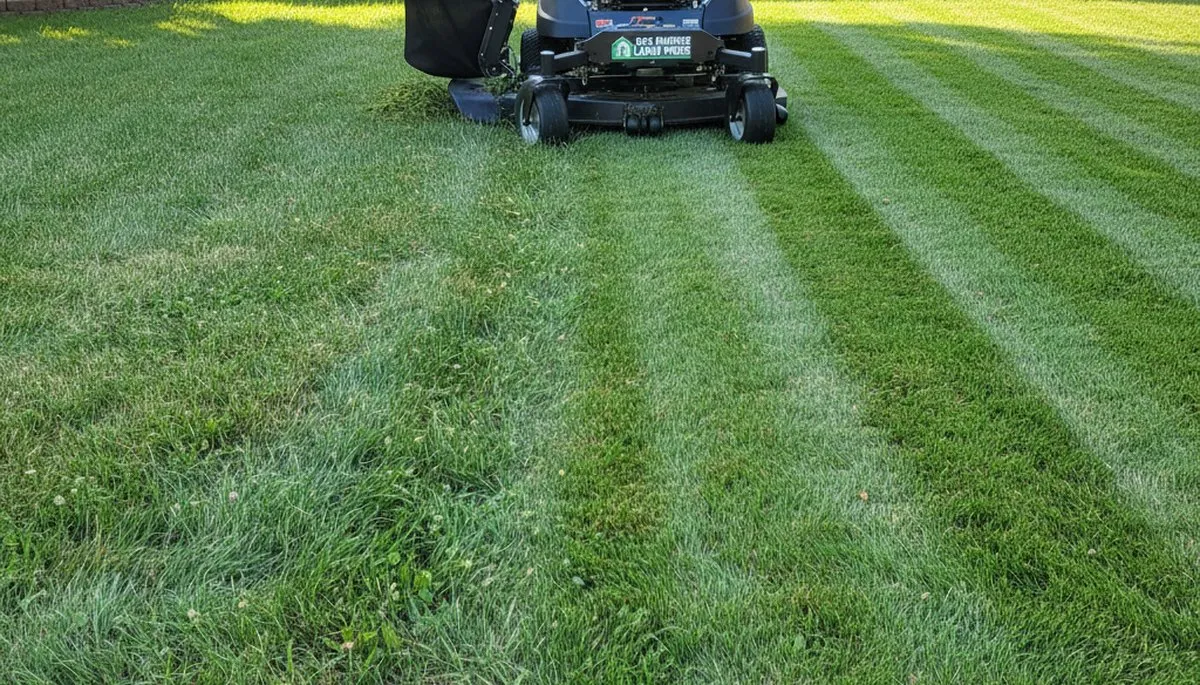 Before and after lawn mowing transformation by Chop Chop Landscaping in Des Moines, Iowa
