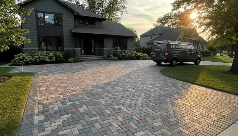 Interlocking paver driveway installation by Chop Chop Landscaping in Des Moines, IA