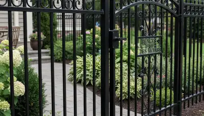 Ornamental black metal fence installation by landscaping professionals in Des Moines, IA