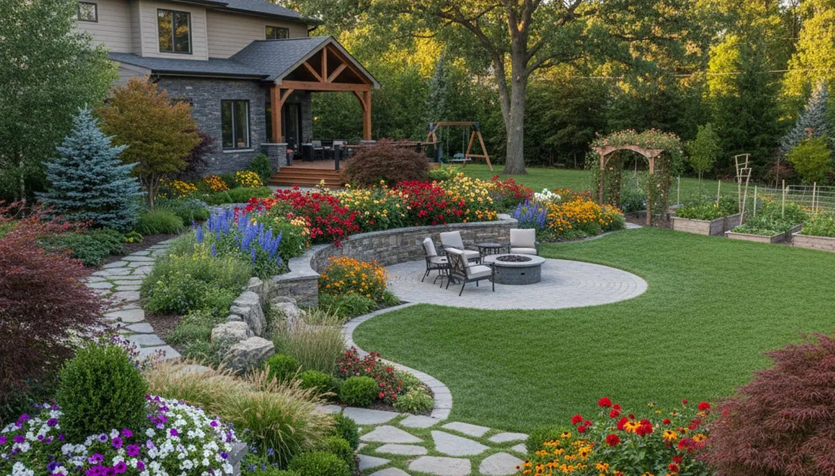 Full property landscape transformation with gardens and hardscape by Chop Chop Landscaping Des Moines IA