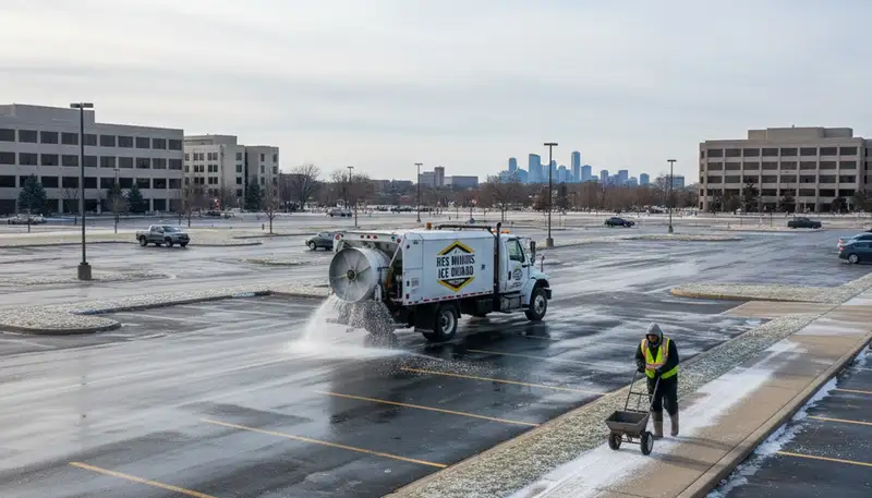 Professional de-icing and salt application on sidewalks by Chop Chop Landscaping in Des Moines, IA