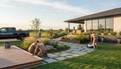 Des Moines, IA landscaping crew provides professional lawn care and yard maintenance for local properties