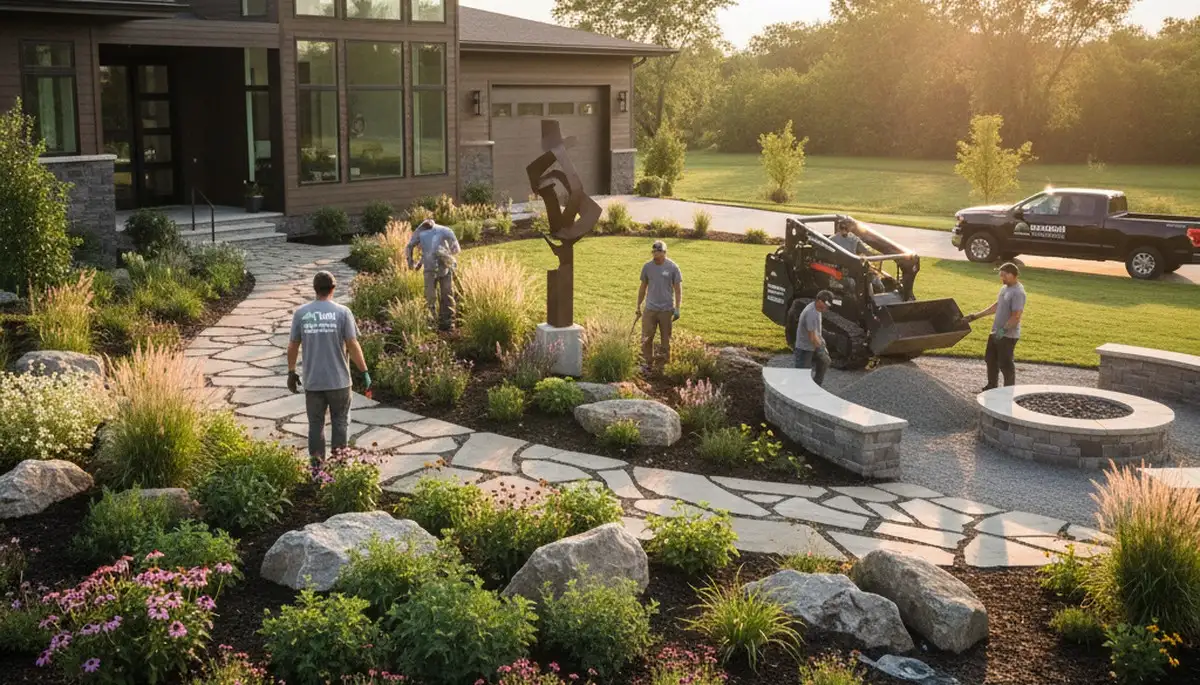 Des Moines, IA landscaping team providing professional lawn care services for local homes and businesses