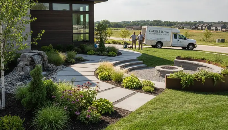 Des Moines, IA landscaping crew providing professional lawn care and yard maintenance services
