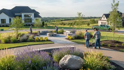 Professional landscaping team providing lawn care services in Des Moines, IA