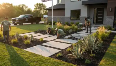 Des Moines, IA landscaping crew providing professional lawn care and yard maintenance services