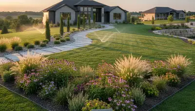 Des Moines, IA landscaping crew providing professional lawn care for residential and commercial properties