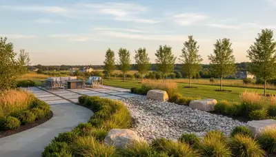 Des Moines, IA landscaping crew providing professional lawn care for a residential yard