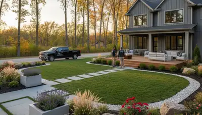 Des Moines, IA landscaping crew providing professional lawn care for residential properties