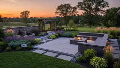 Des Moines, IA landscaping service crew maintaining a healthy residential lawn with professional lawn care tools