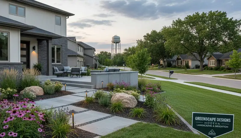 Des Moines, IA landscaping crew providing professional lawn care and yard maintenance services