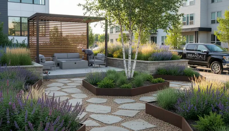 Landscaping team serving Des Moines, IA with professional lawn care and yard maintenance services