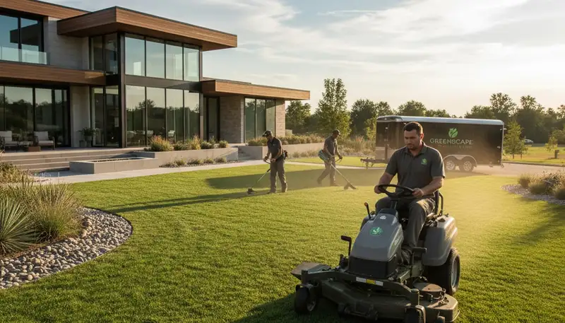 Professional lawn mowing service by Chop Chop Landscaping in Des Moines, IA