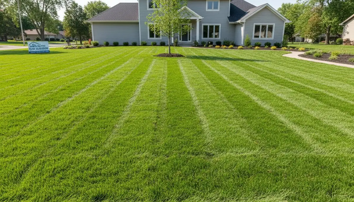 Freshly installed green sod lawn by professional landscaping experts in Des Moines, IA