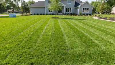 Freshly installed green sod lawn by professional landscaping experts in Des Moines, IA