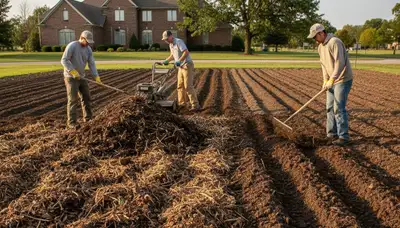 Organic compost and soil amendment applied by landscapers in Des Moines, IA for healthy, sustainable lawns