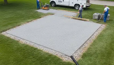 Professional shed base preparation with gravel foundation in Des Moines, IA by Chop Chop Landscaping